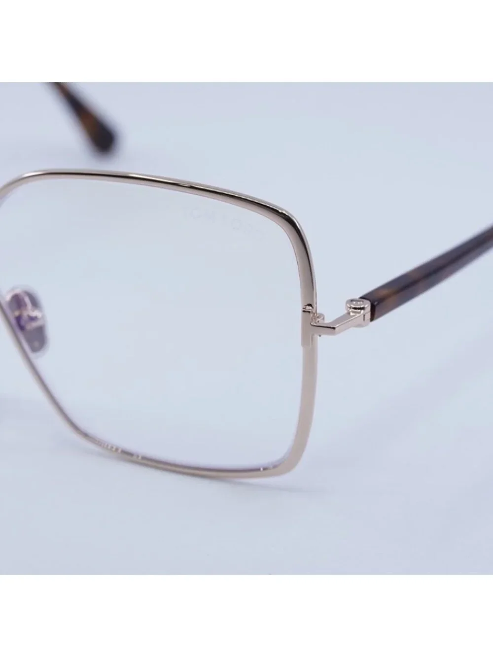 Tom Ford FT5841-B 028 Eyeglasses Gold 59mm Square Frame, Clear/Blue Lenses